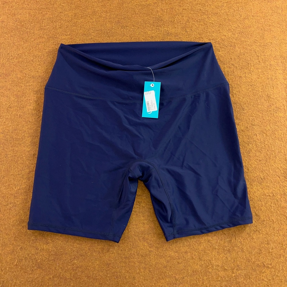 Calypsa Womens 1X Navy Blue Tummy Control Long Bike Swim Shorts NWT